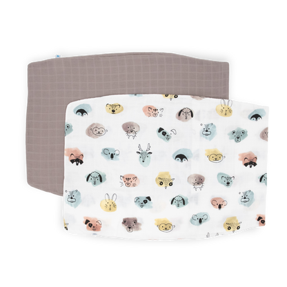 Cotton Muslin Pillowcase 2 Pack - Watercolor Critters