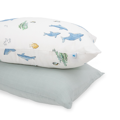 Cotton Muslin Pillowcase 2 Pack - Whales