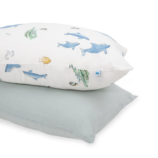 Cotton Muslin Pillowcase 2 Pack - Whales