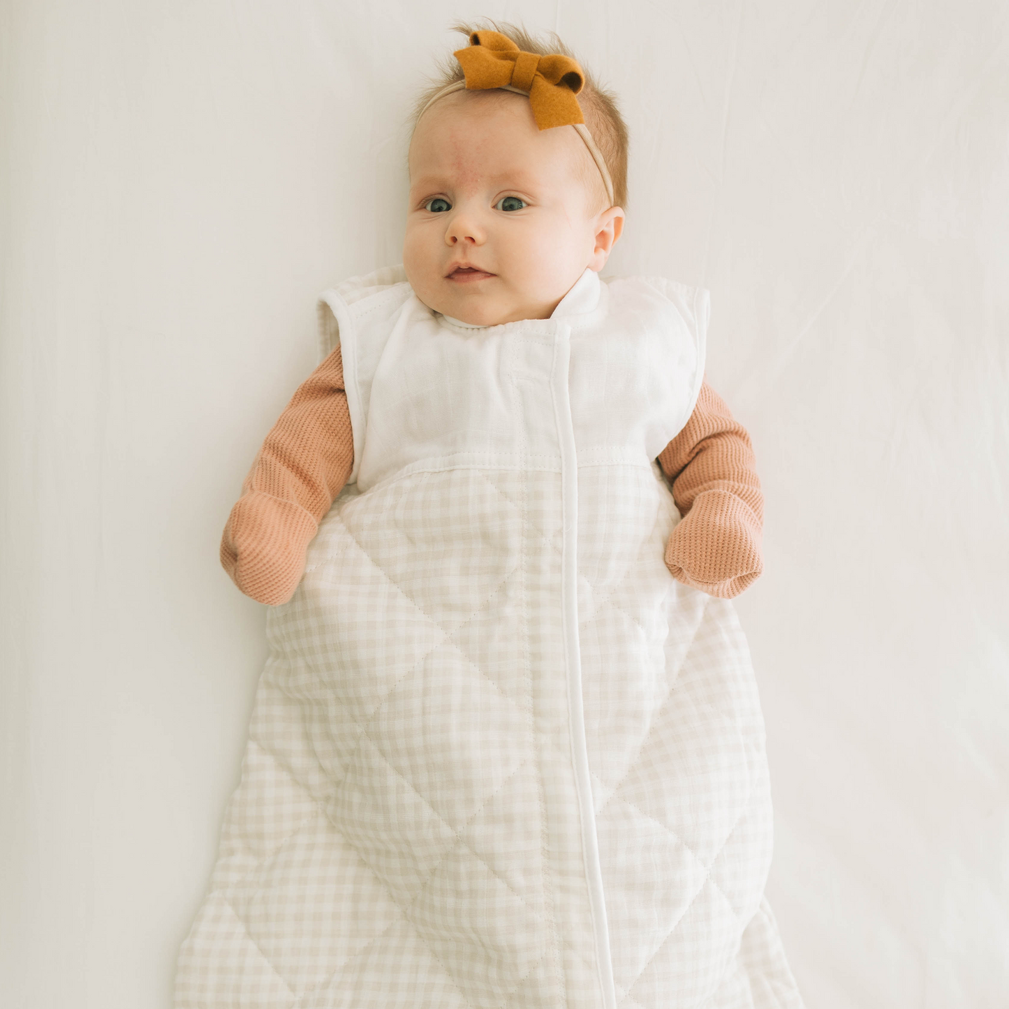 Cotton Muslin Quilted Sleep Bag - Tan Gingham