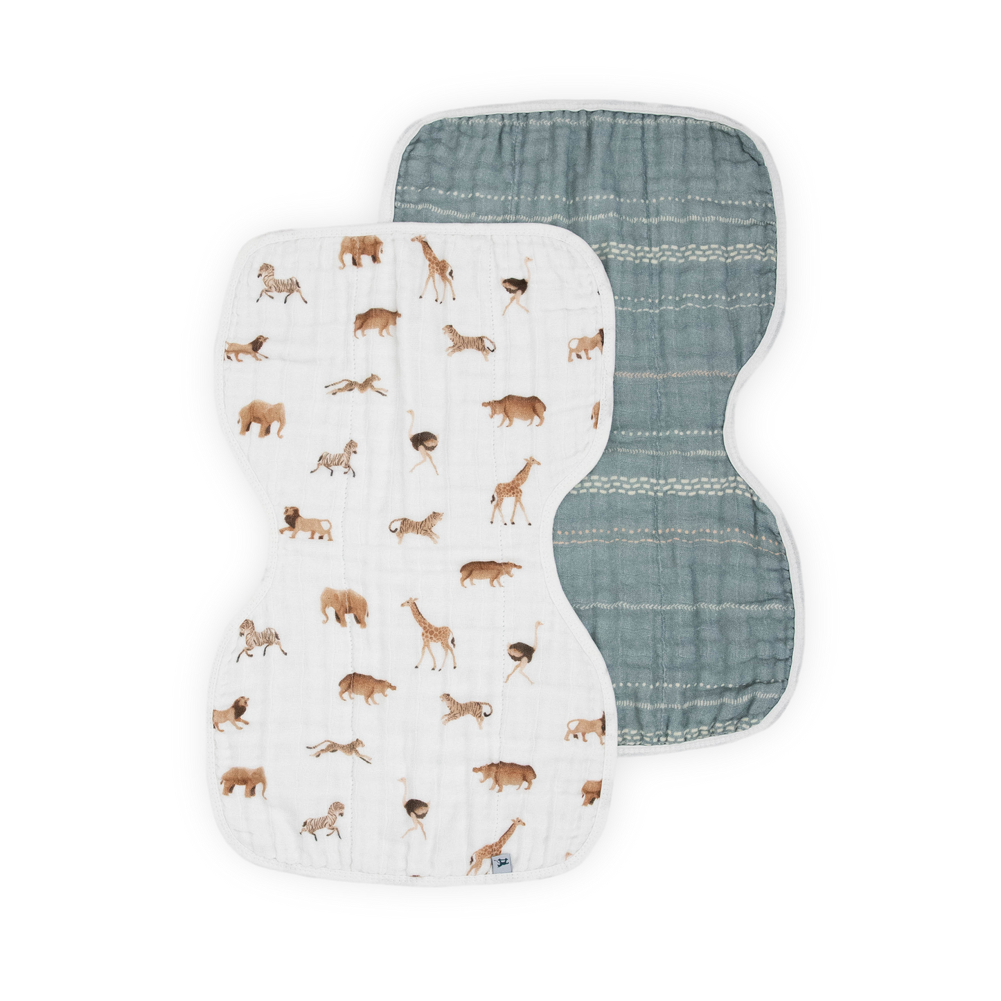 Organic Cotton Muslin Burp Cloth 2 Pack - Animal Crackers + Stillwater Stitch