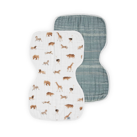 Organic Cotton Muslin Burp Cloth 2 Pack - Animal Crackers + Stillwater Stitch