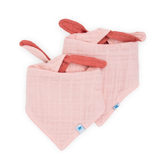 Cotton Muslin Reversible Bandana Bib 2 Pack - Rose Petal