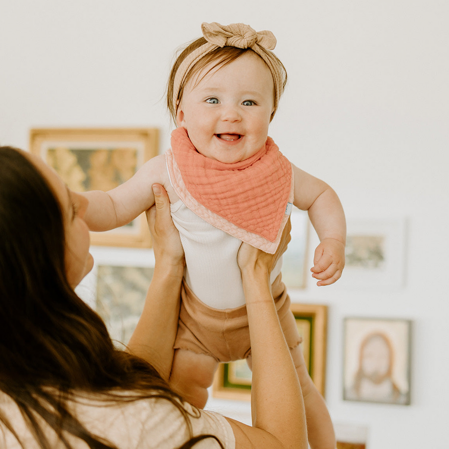 Cotton Muslin Reversible Bandana Bib 2 Pack - Rose Petal