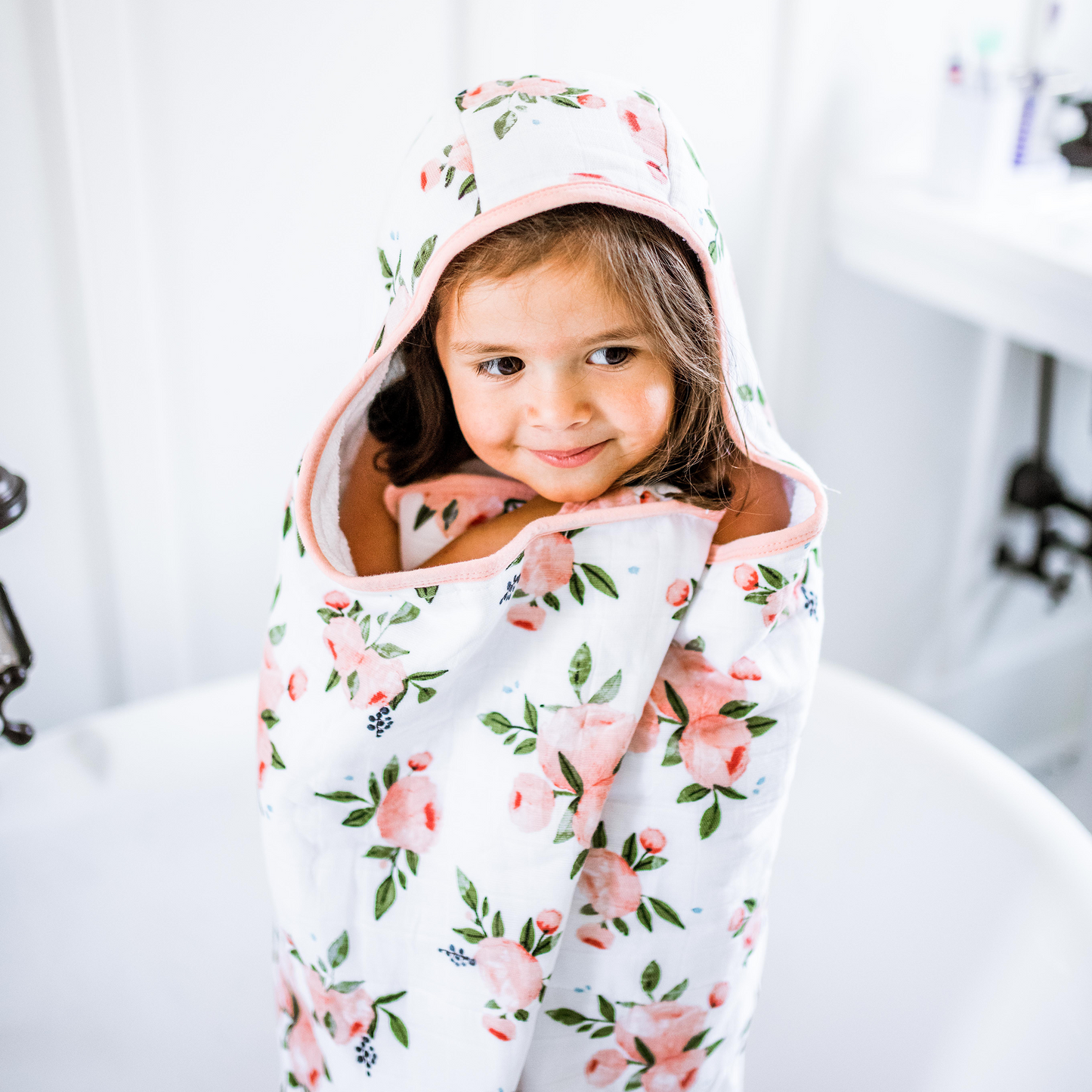 Toddler Hooded Towel - Watercolor Roses