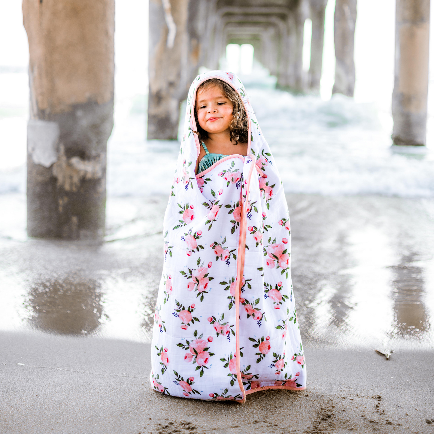 Toddler Hooded Towel - Watercolor Roses