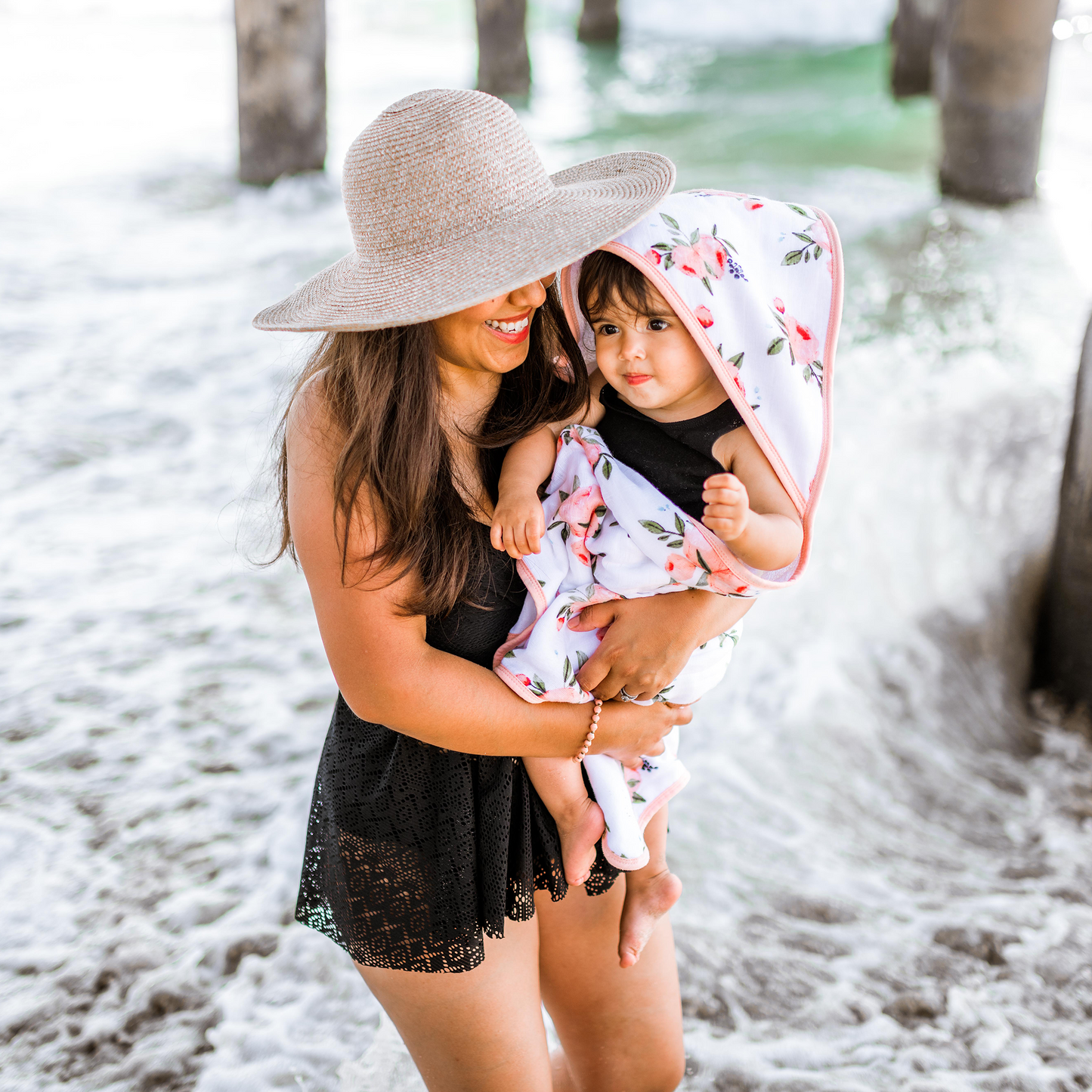 Infant Hooded Towel - Watercolor Roses