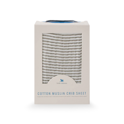 Cotton Muslin Crib Sheet - Grey Stripe