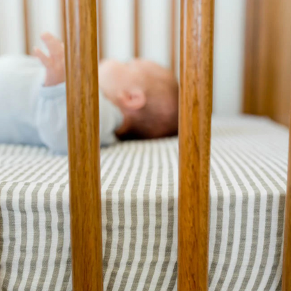 Cotton Muslin Crib Sheet - Grey Stripe