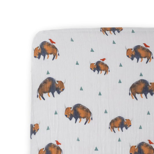 Cotton Muslin Crib Sheet - Bison