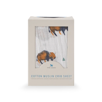 Cotton Muslin Crib Sheet - Bison