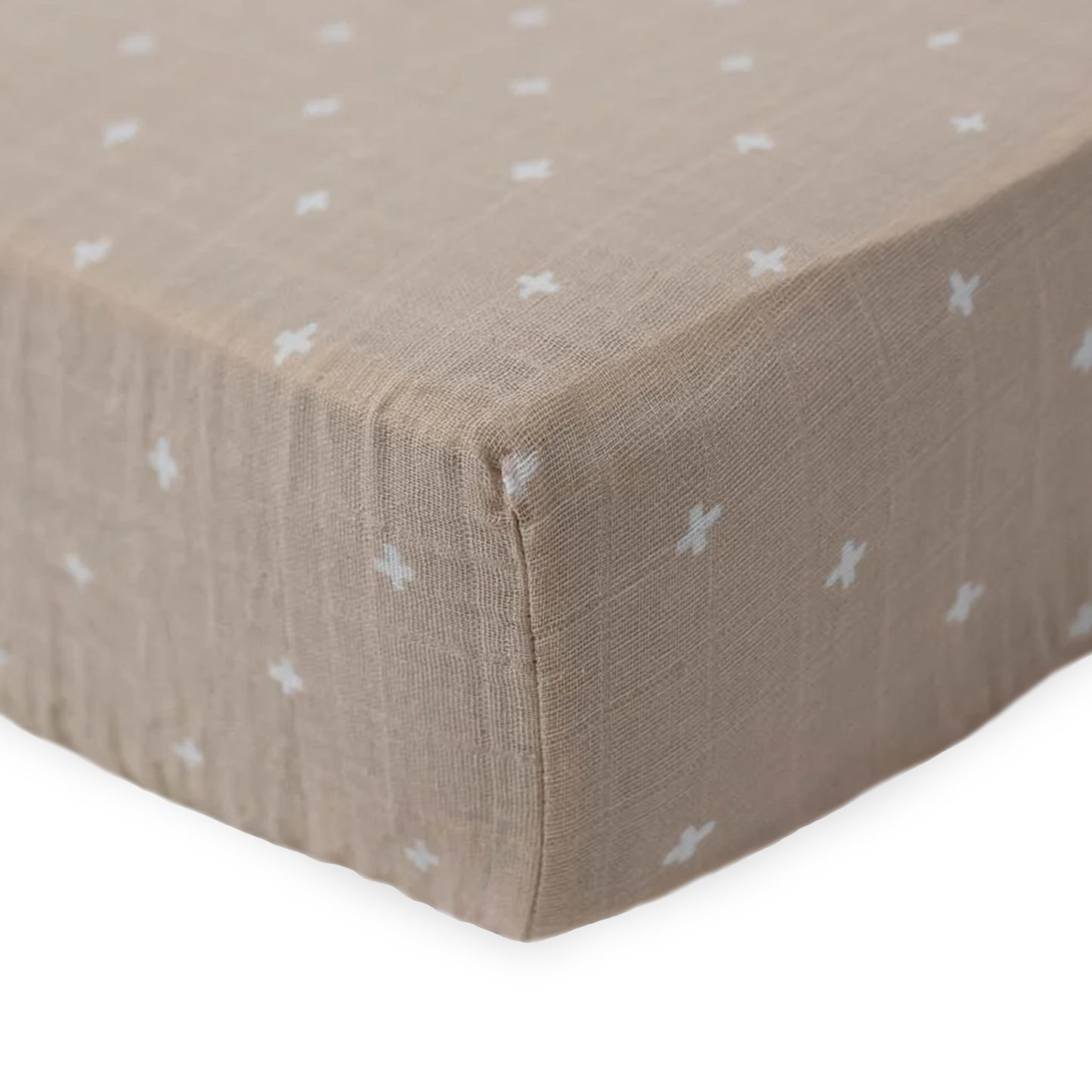 Cotton Muslin Crib Sheet - Taupe Cross