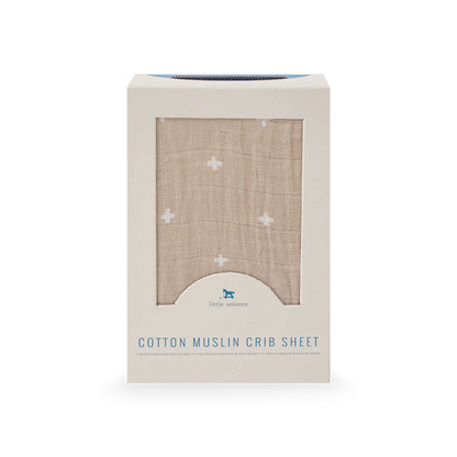 Cotton Muslin Crib Sheet - Taupe Cross