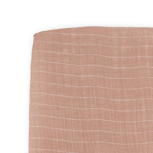 Cotton Muslin Crib Sheet - Mauve Stripe