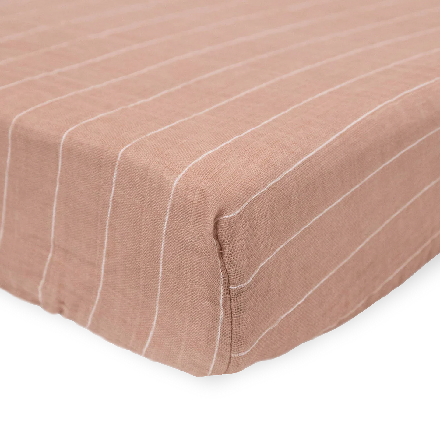 Cotton Muslin Crib Sheet - Mauve Stripe