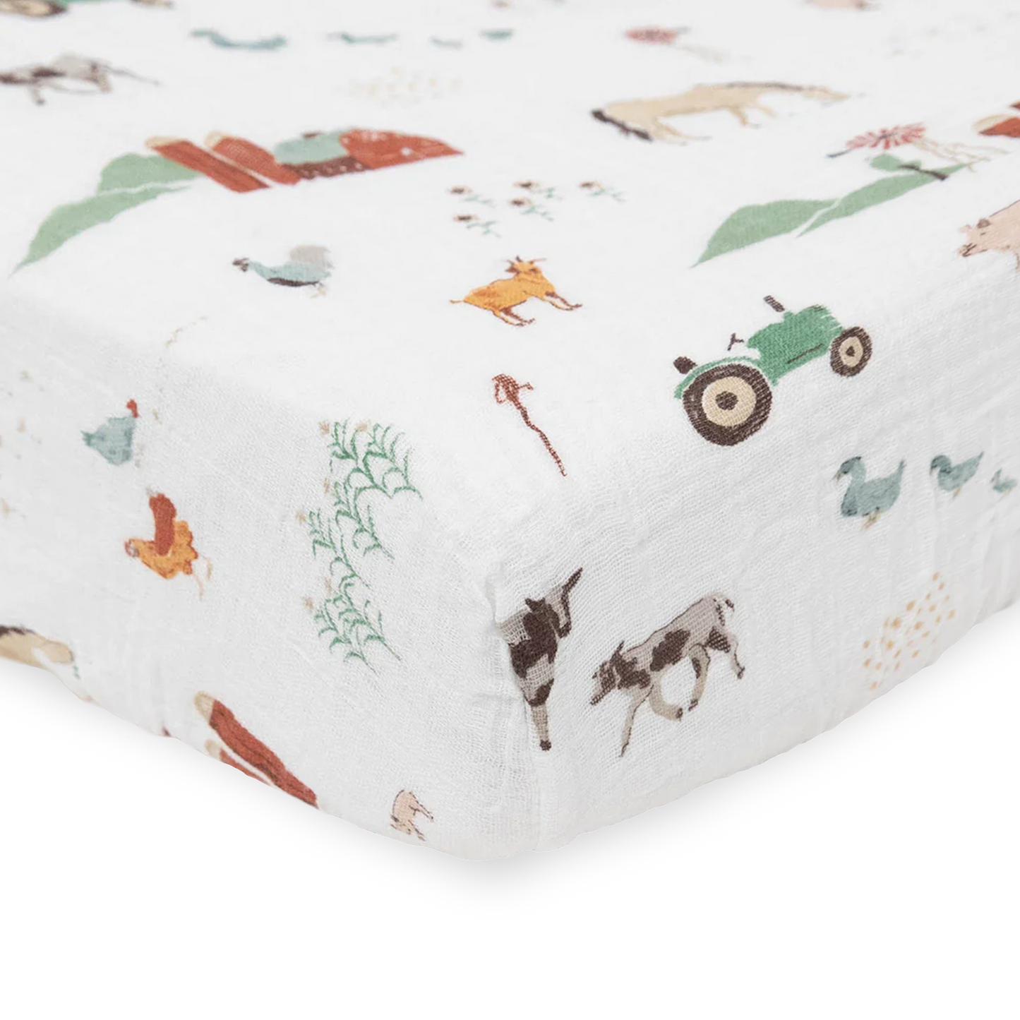 Cotton Muslin Crib Sheet - Farmyard