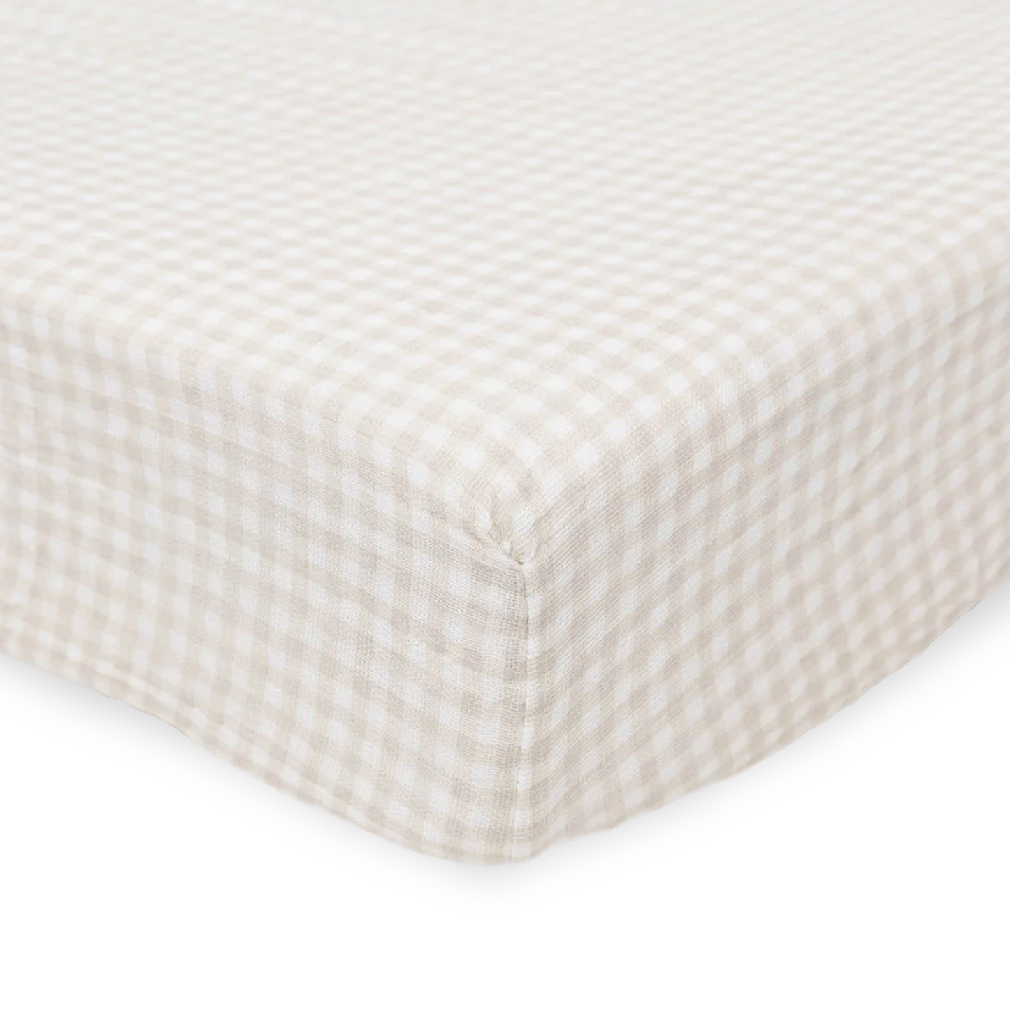 Cotton Muslin Crib Sheet - Tan Gingham