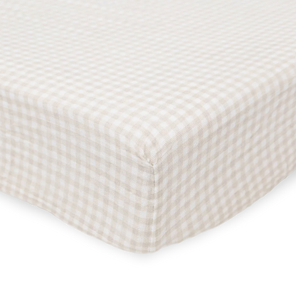 Cotton Muslin Crib Sheet - Tan Gingham