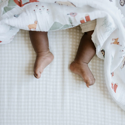 Cotton Muslin Crib Sheet - Tan Gingham