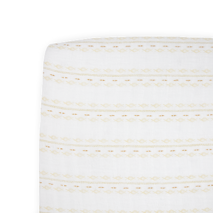 Cotton Muslin Crib Sheet - Gold Diamond-stripe