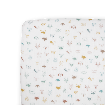 Cotton Muslin Crib Sheet - Animal Crowd