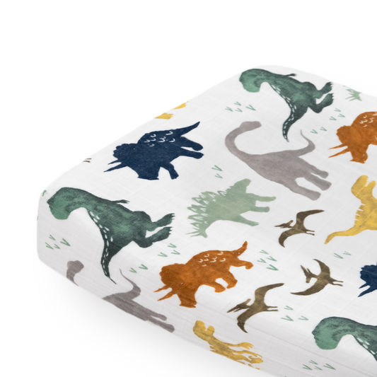 Cotton Muslin Changing Pad Cover - Dino Friends