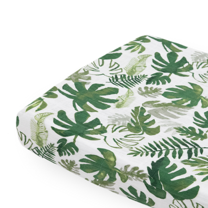 Cotton Muslin Changing Pad Cover - Tropical Leaf