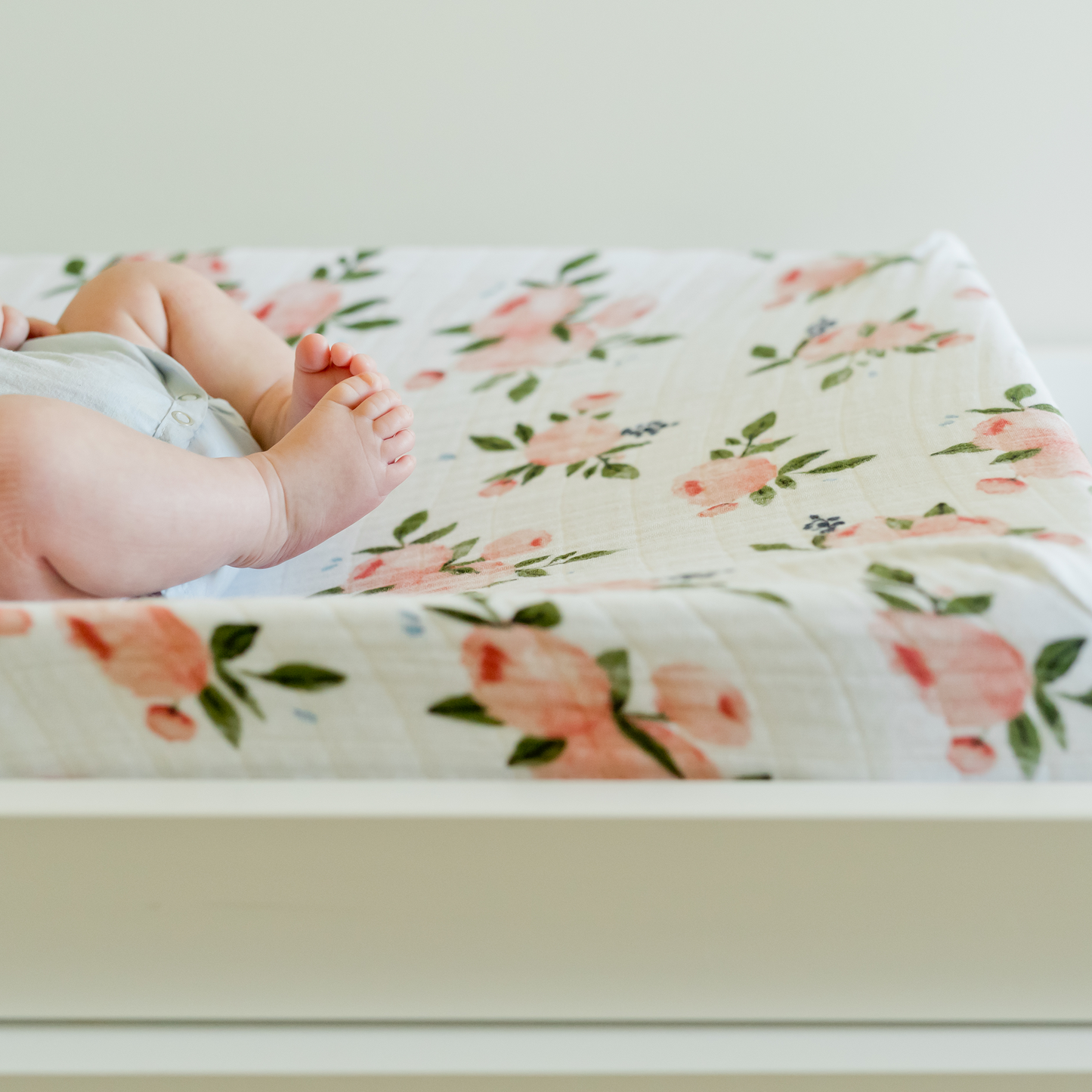 Cotton Muslin Changing Pad Cover - Watercolor Roses