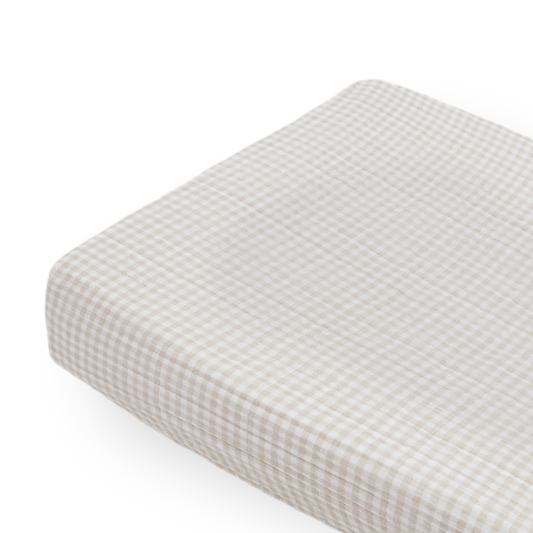 Cotton Muslin Changing Pad Cover - Tan Gingham