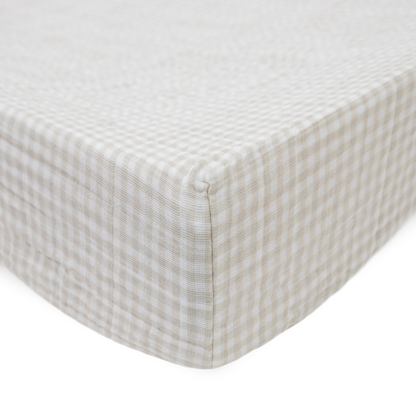 Cotton Muslin Changing Pad Cover - Tan Gingham