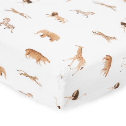 Organic Cotton Muslin Crib Sheet - Animal Crackers