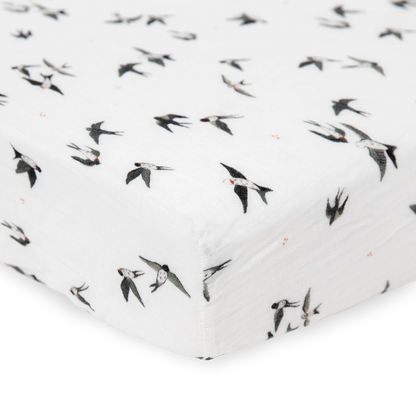 Organic Cotton Muslin Crib Sheet - Swallows