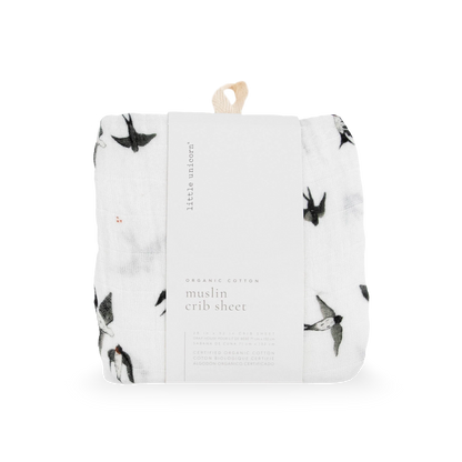 Organic Cotton Muslin Crib Sheet - Swallows