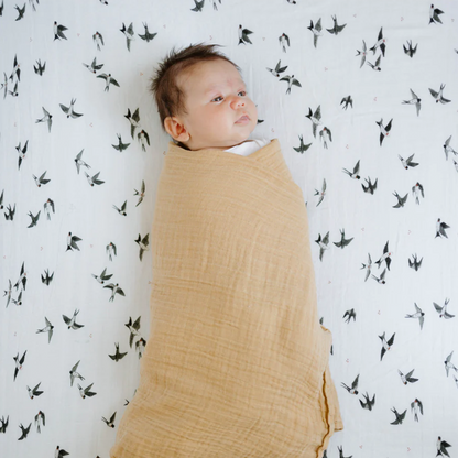 Organic Cotton Muslin Crib Sheet - Swallows