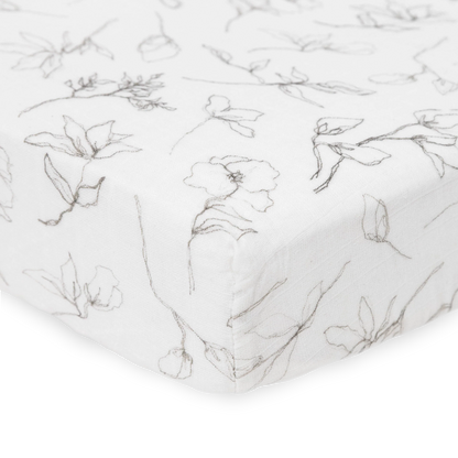 Organic Cotton Muslin Crib Sheet - Pencil Floral