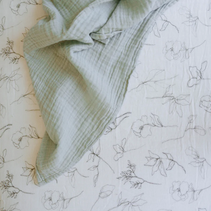 Organic Cotton Muslin Crib Sheet - Pencil Floral