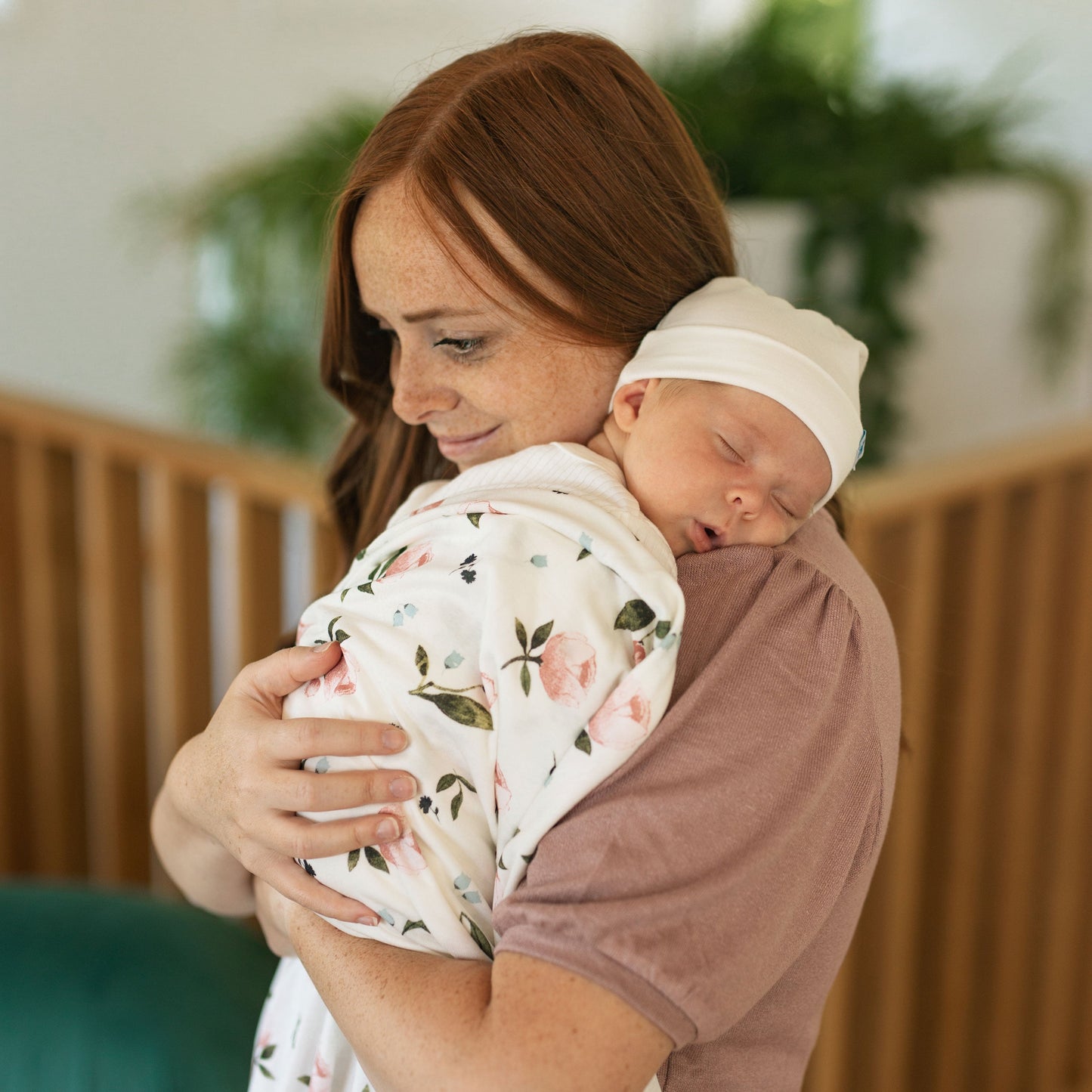 Stretch Knit Swaddle Blanket - Watercolor Rose