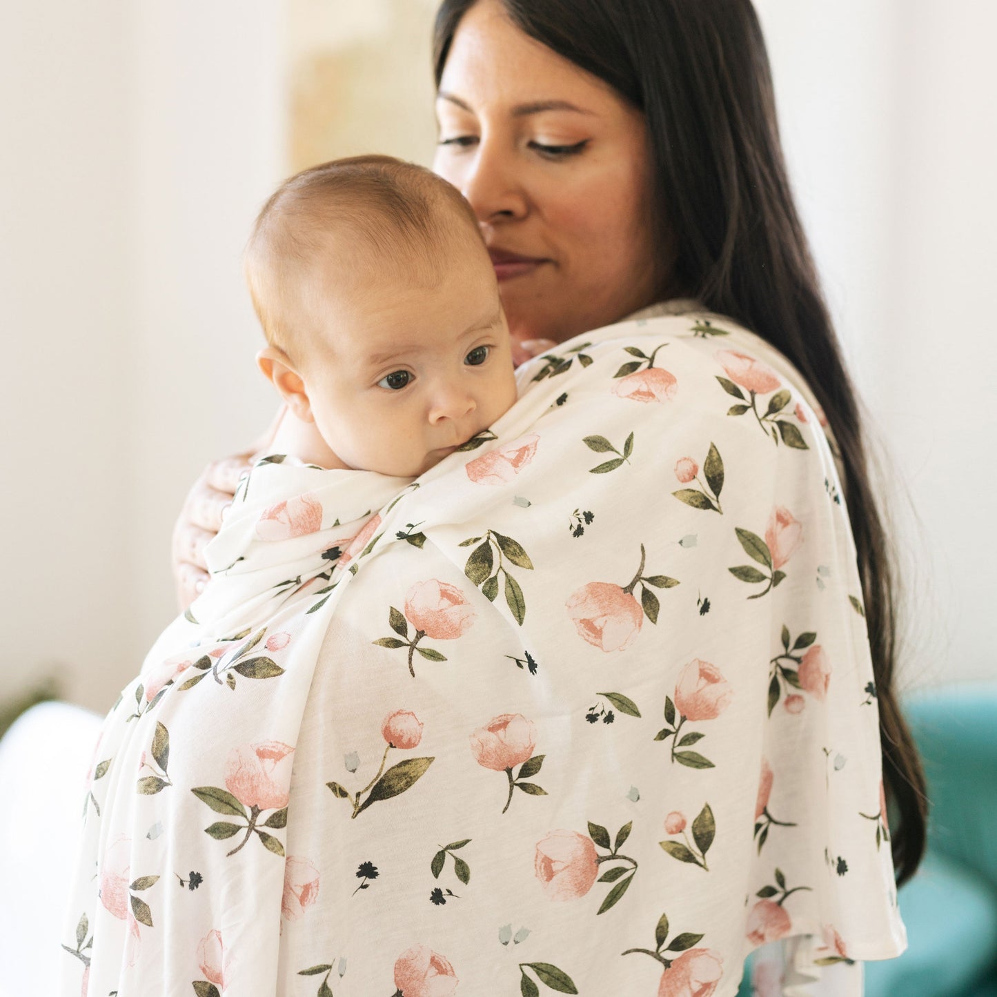 Stretch Knit Swaddle Blanket - Watercolor Rose