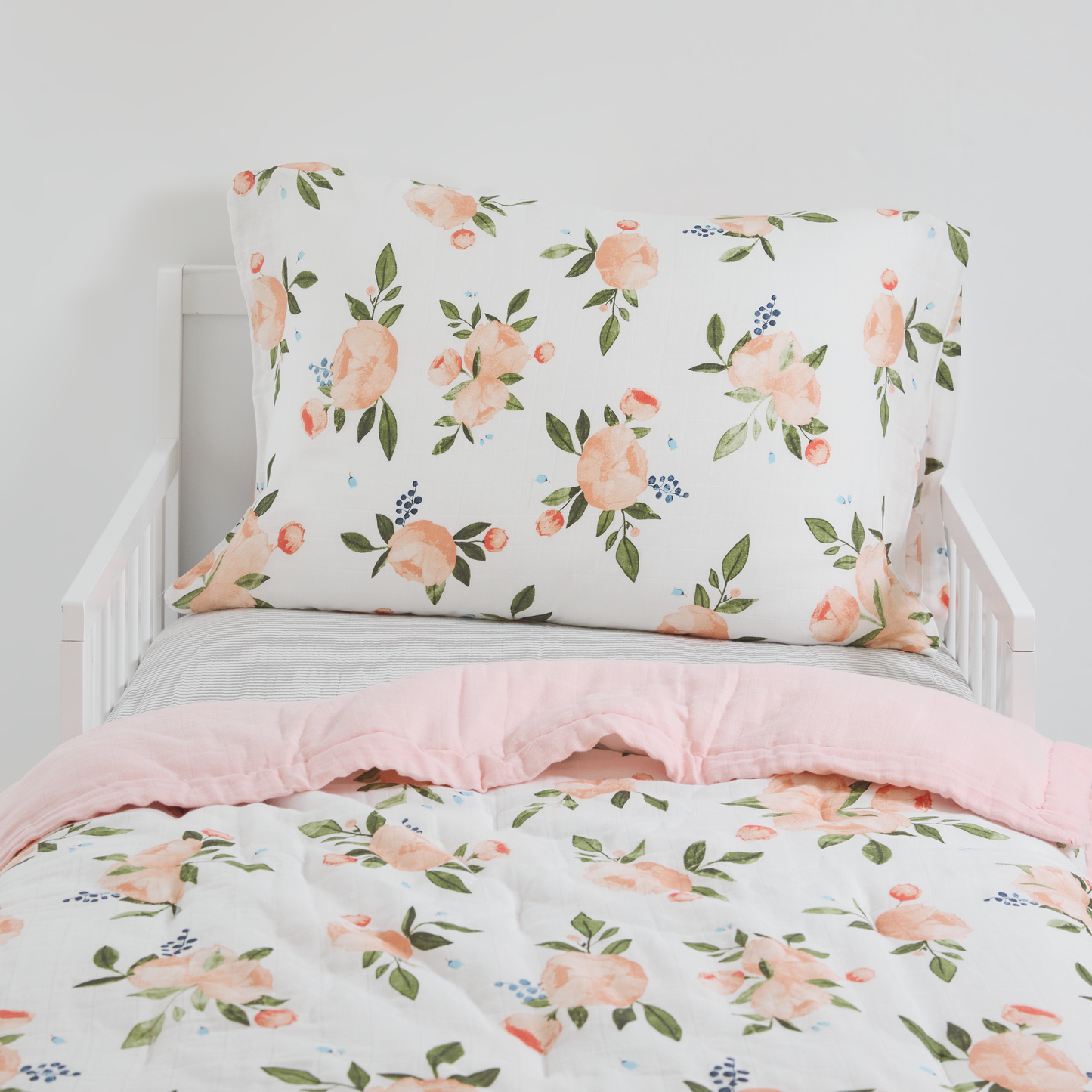 Cotton Muslin Toddler Bedding 3 Piece Set - Watercolor Roses Grande