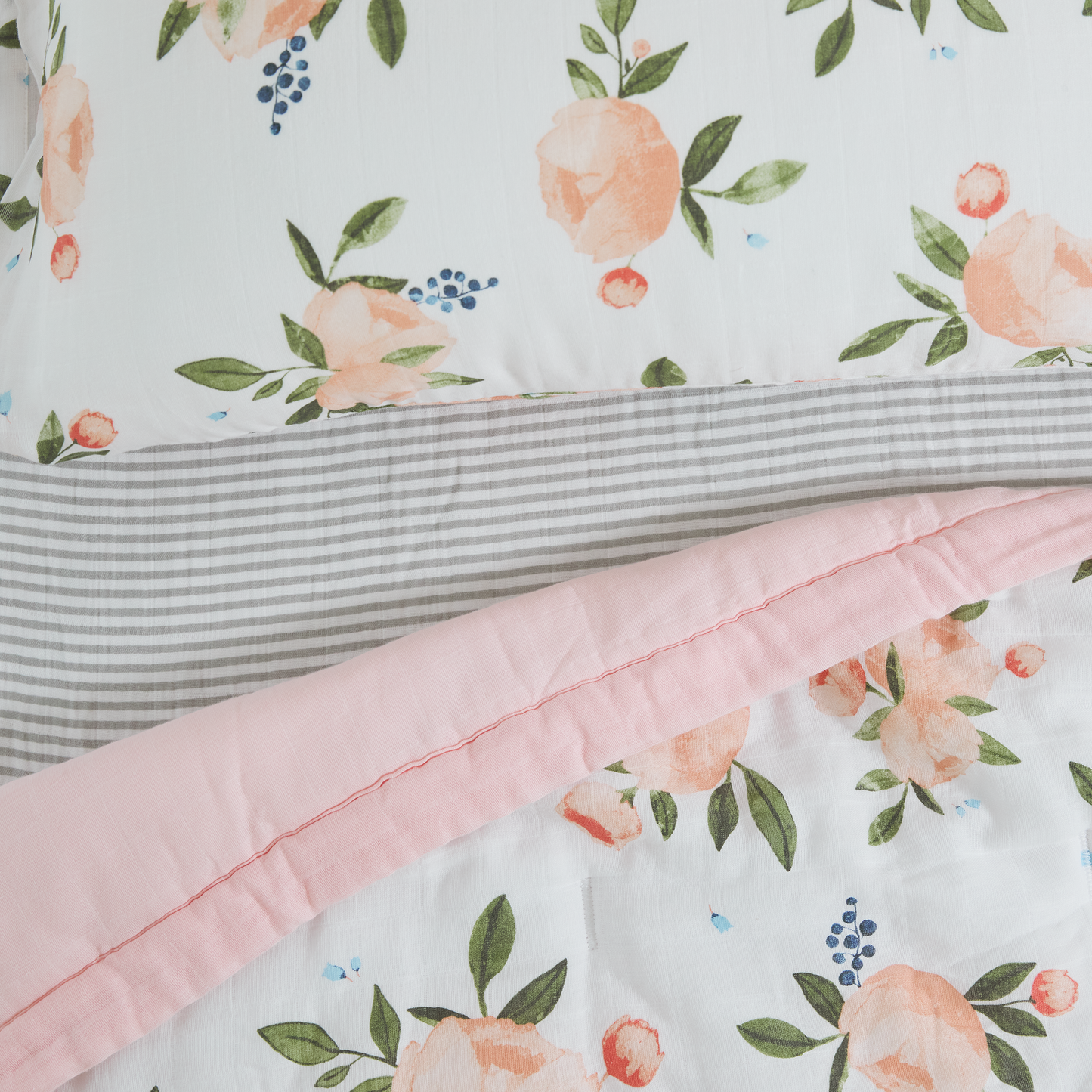 Cotton Muslin Toddler Bedding 3 Piece Set - Watercolor Roses Grande