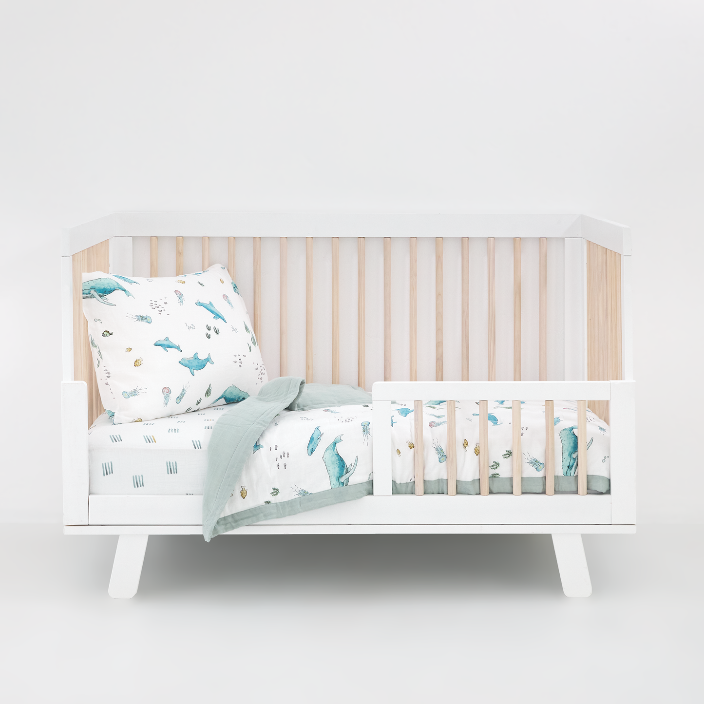 Cotton Muslin Toddler Bedding 3 Piece Set - Whales