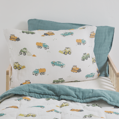 Cotton Muslin Pillowcase 2 Pack - Work Trucks