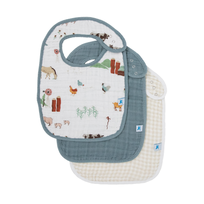 Cotton Muslin Classic Bib 3 Pack - Farmyard