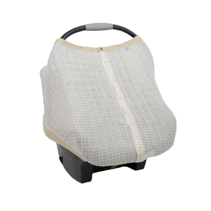 Cotton Muslin Car Seat Canopy - Tan Gingham